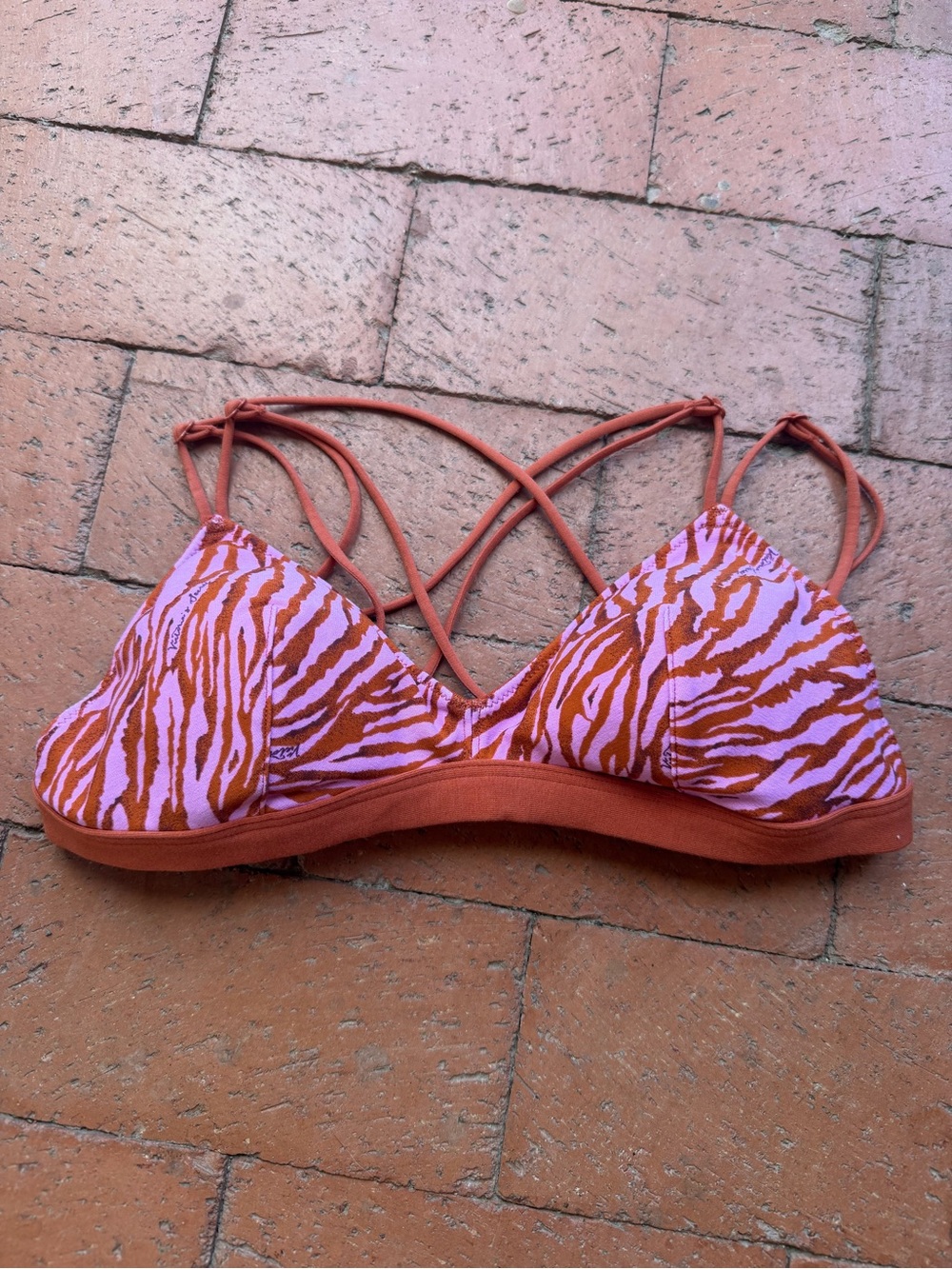 NWOT Victoria's Secret Pink and Rust Zebra-Print Strappy Bra Top Size Small